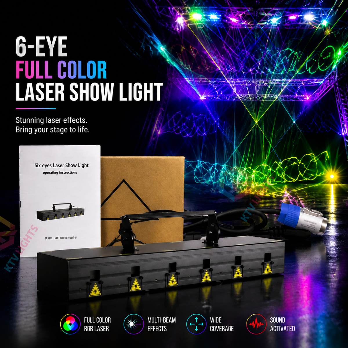 KTVLIGHTS 2026 Model 6-Eye Full-Color Scanning Laser Light for DJ Stages - B37
