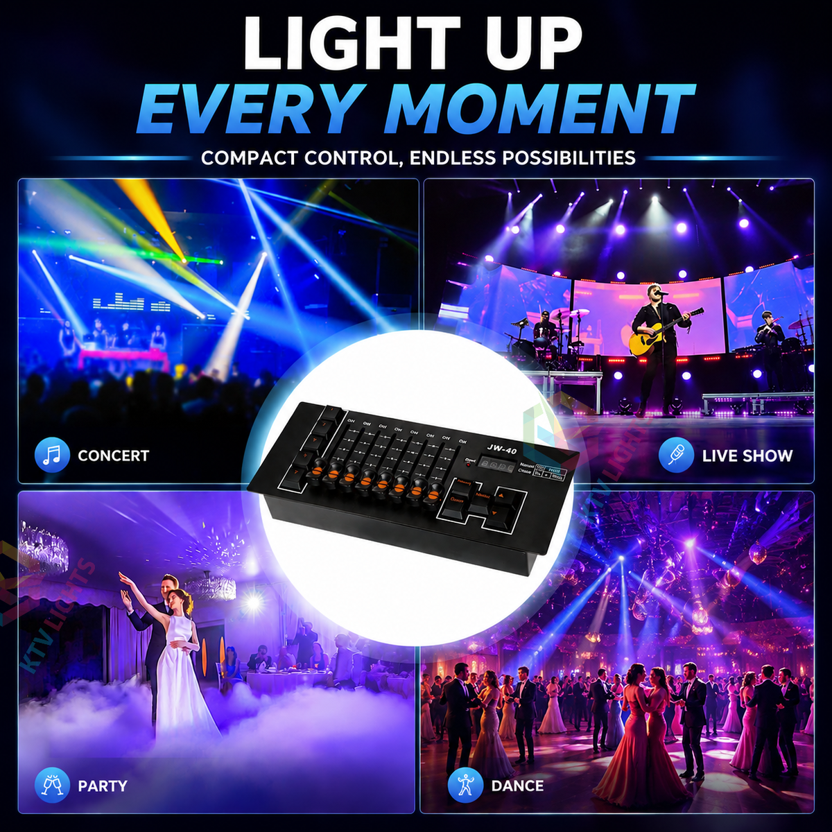 KTVLIGHTS Portable Rechargeable DMX512 Stage Lighting Console-D9