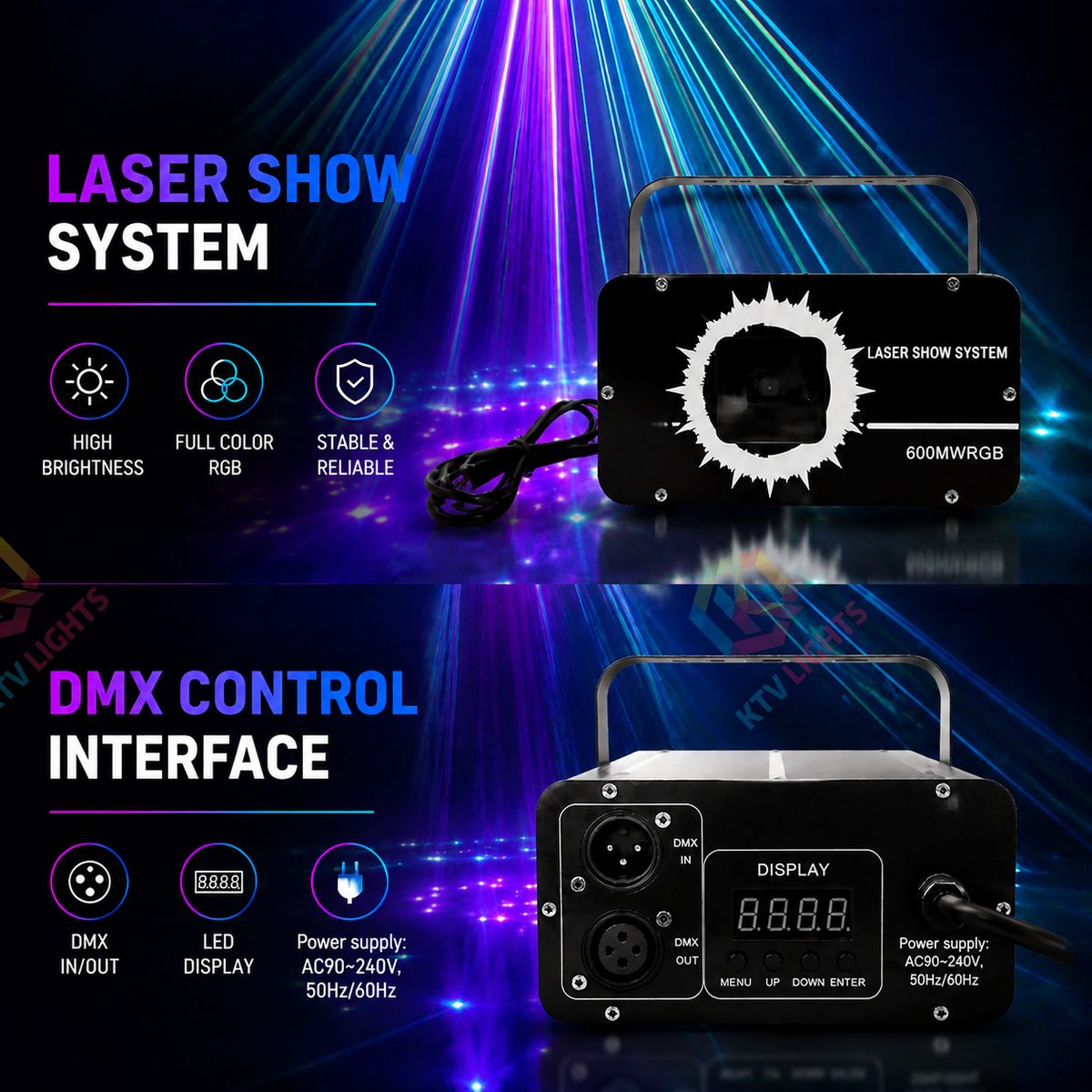 KTVLIGHTS RGB Animation Laser Light – DJ Stage Scanner Effect Light – DMX512-A2