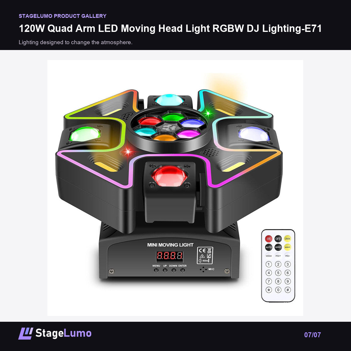 120W Quad Arm LED Moving Head Light RGBW DJ Lighting-E71 - StageLumo image 7
