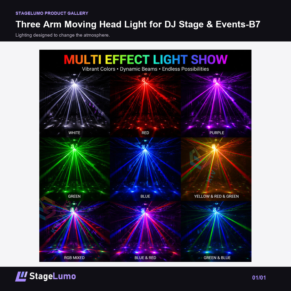 Three Arm Moving Head Light for DJ Stage & Events-B7 - StageLumo image 1