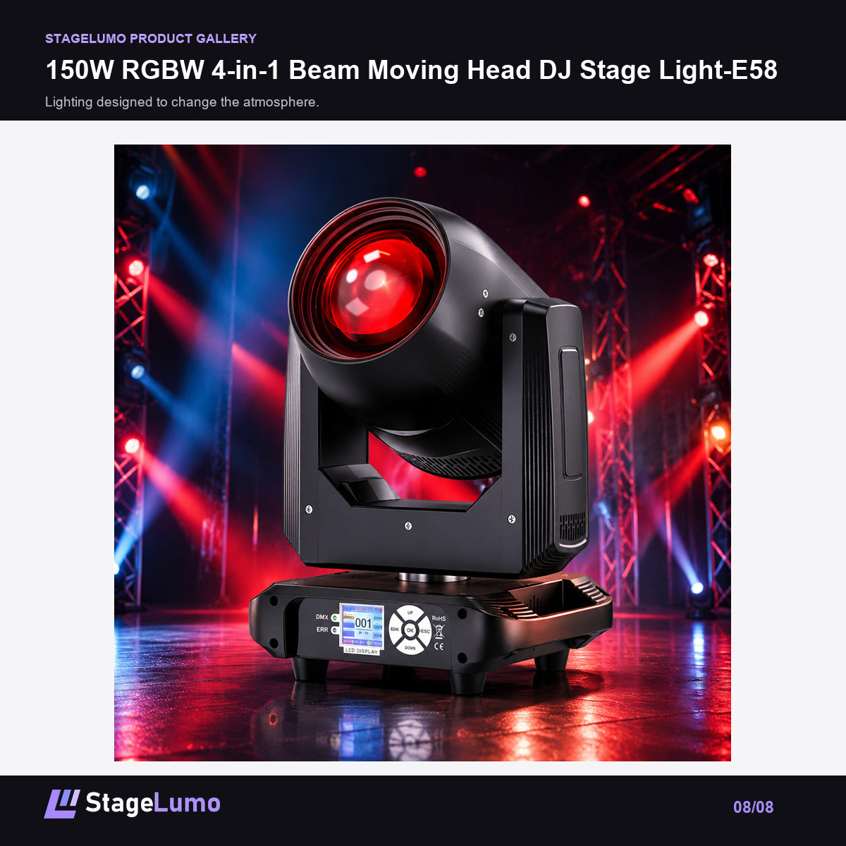 150W RGBW 4-in-1 Beam Moving Head DJ Stage Light-E58 - StageLumo image 8
