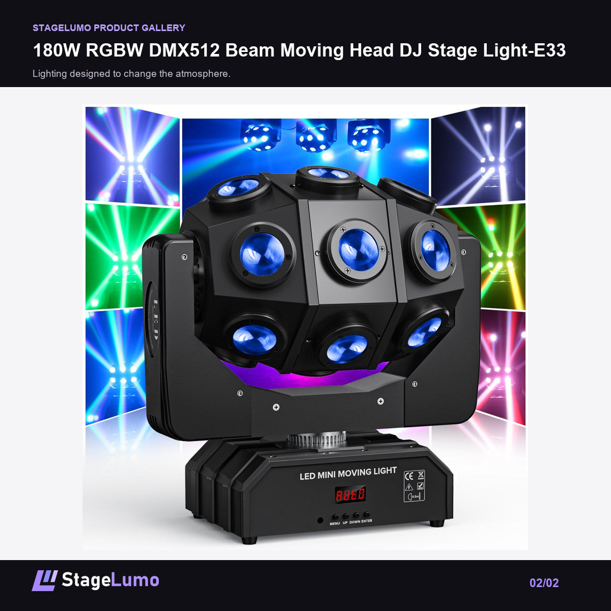 180W RGBW DMX512 Beam Moving Head DJ Stage Light-E33 - StageLumo image 2