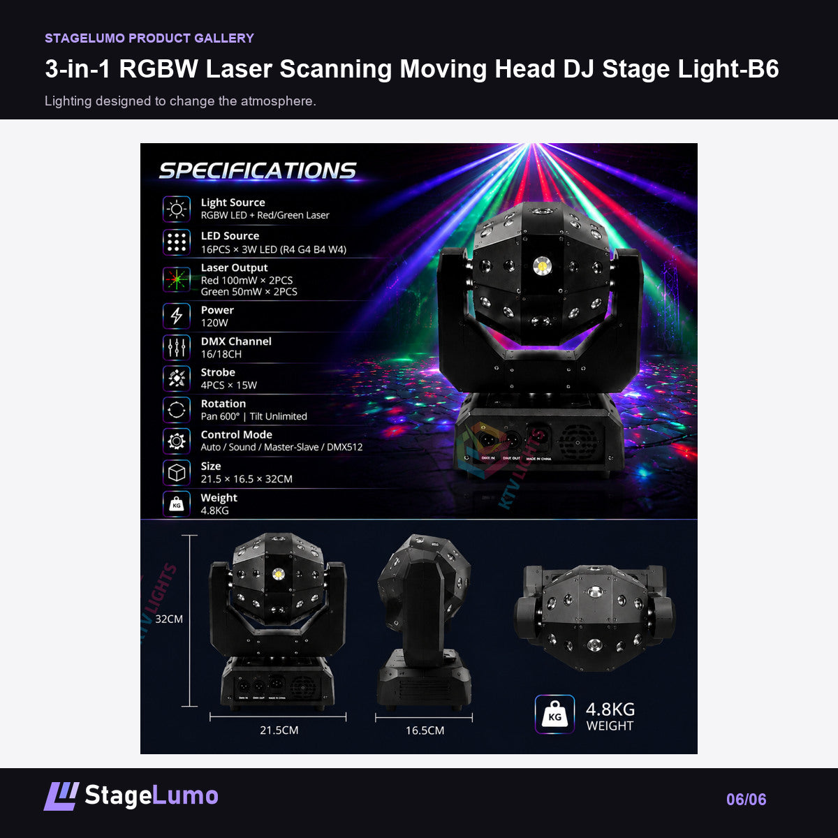 3-in-1 RGBW Laser Scanning Moving Head DJ Stage Light-B6 - StageLumo image 6