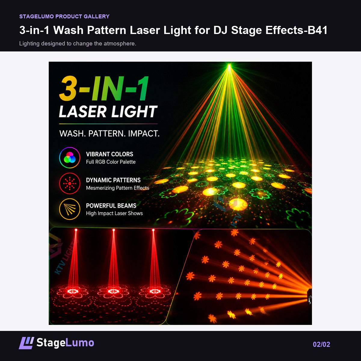 3-in-1 Wash Pattern Laser Light for DJ Stage Effects-B41 - StageLumo image 2