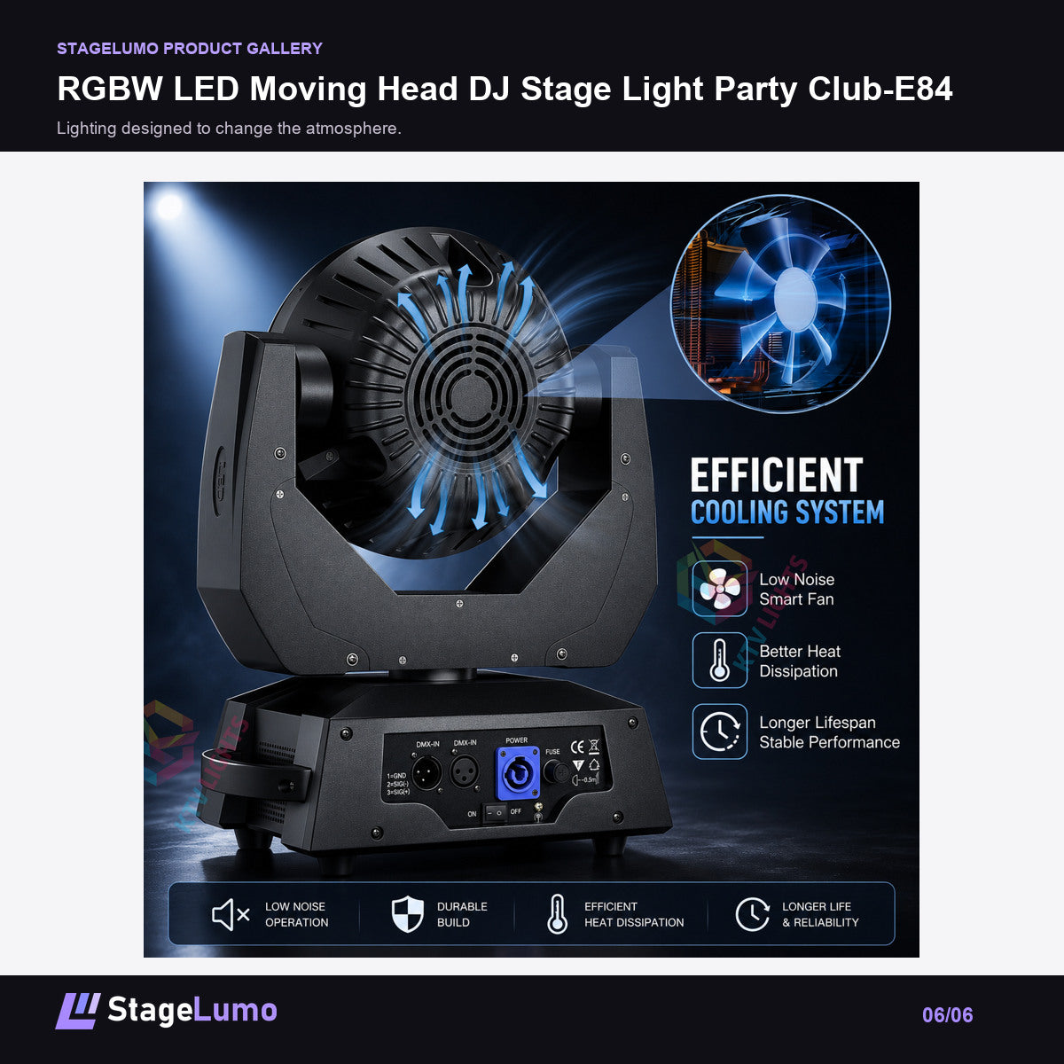 RGBW LED Moving Head DJ Stage Light Party Club-E84 - StageLumo image 6