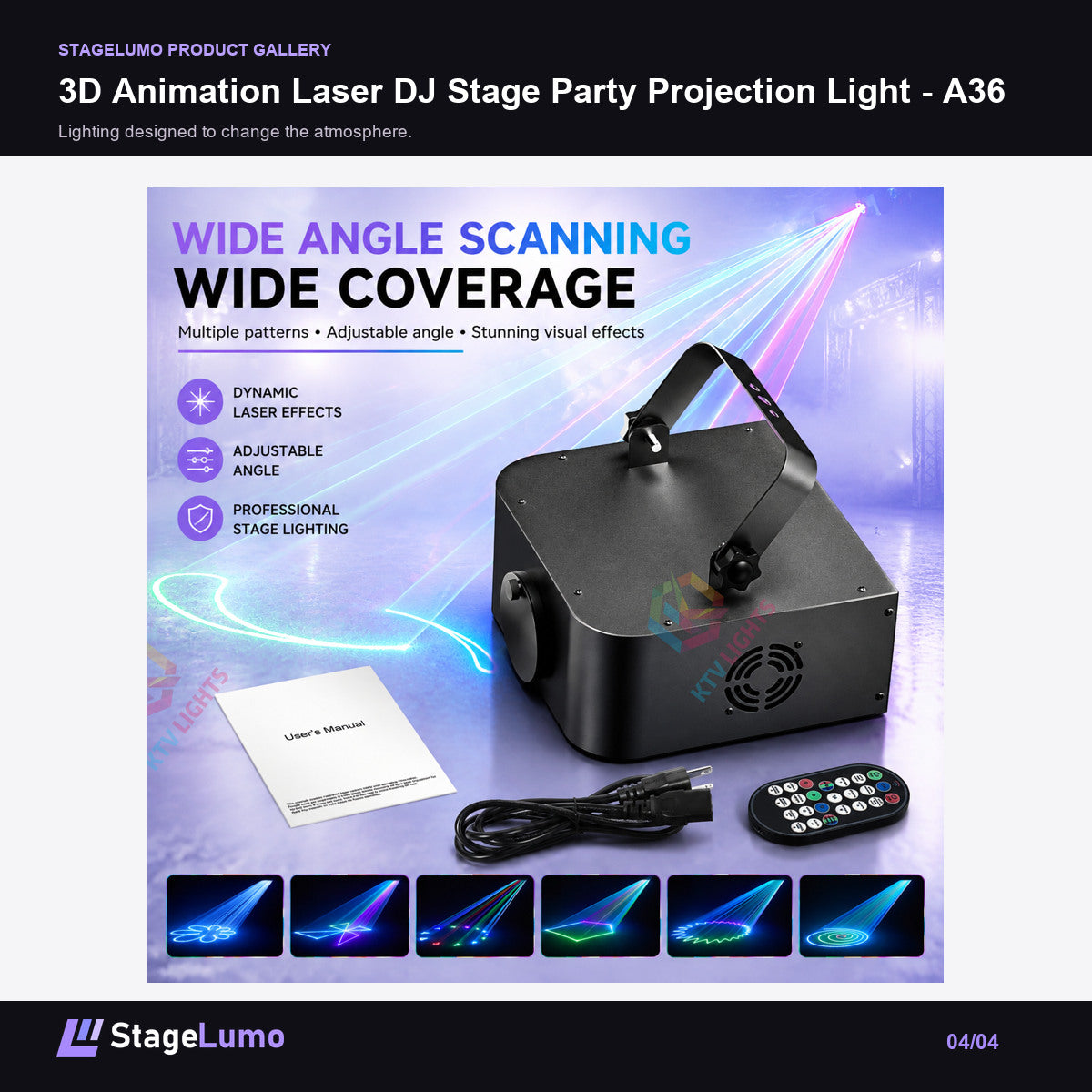 3D Animation Laser DJ Stage Party Projection Light - A36 - StageLumo image 4