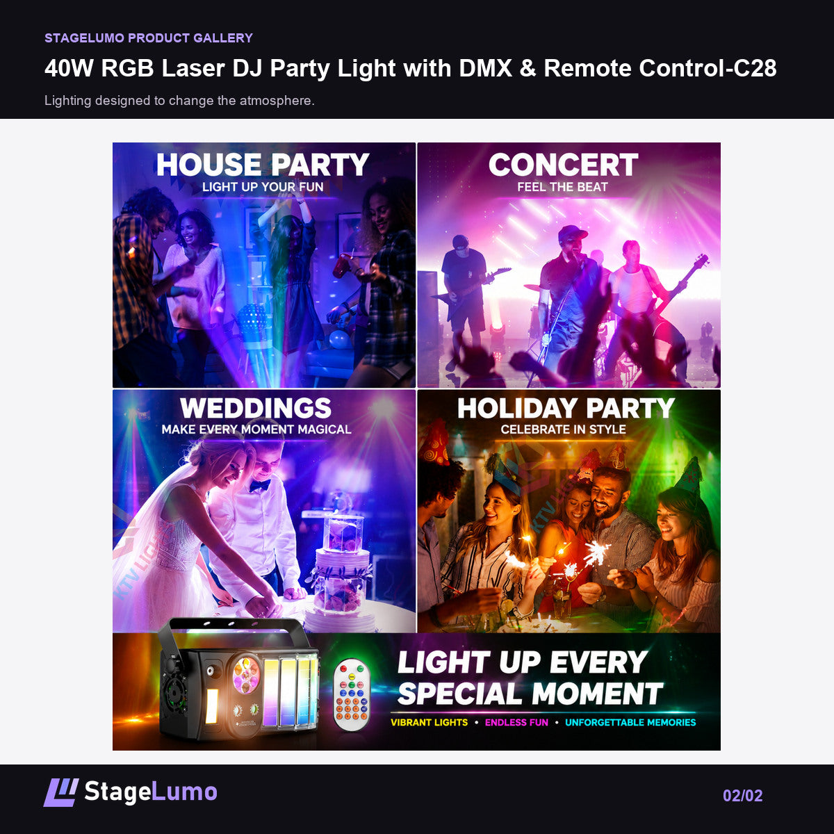 40W RGB Laser DJ Party Light with DMX & Remote Control-C28 - StageLumo image 2