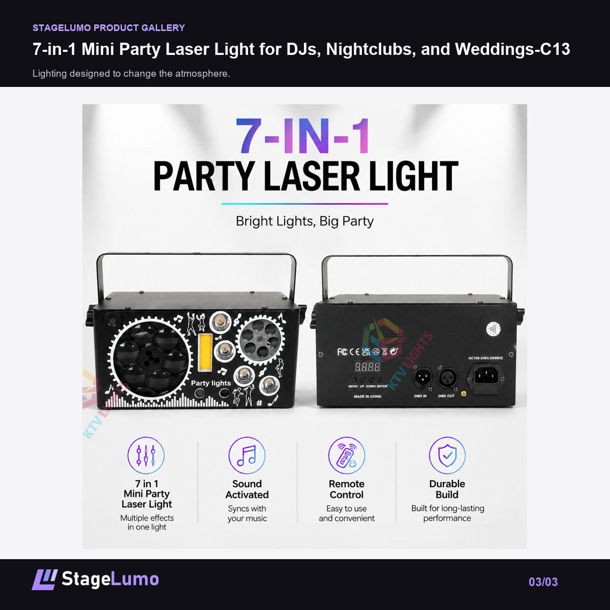 7-in-1 Mini Party Laser Light for DJs, Nightclubs, and Weddings-C13 - StageLumo image 3