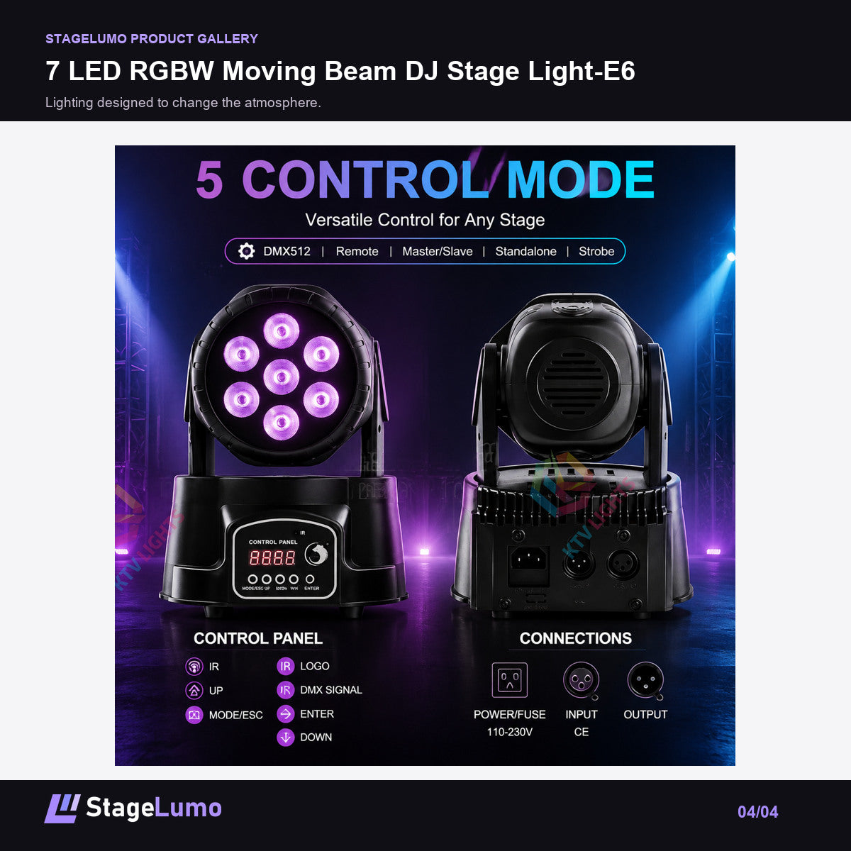 7 LED RGBW Moving Beam DJ Stage Light-E6 - StageLumo image 4