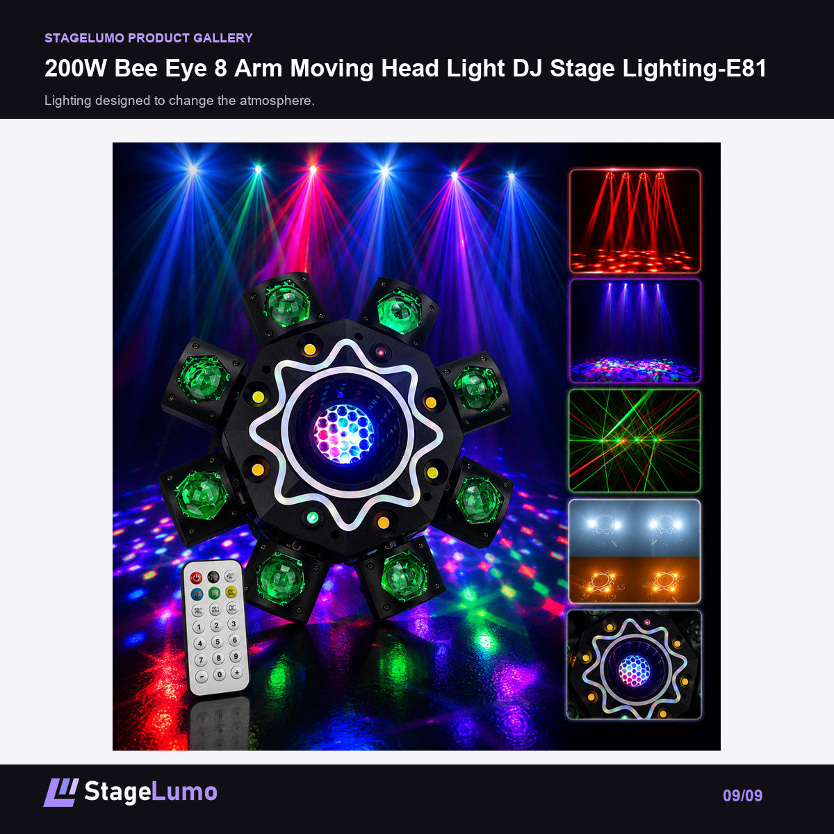 200W Bee Eye 8 Arm Moving Head Light DJ Stage Lighting-E81 - StageLumo image 9