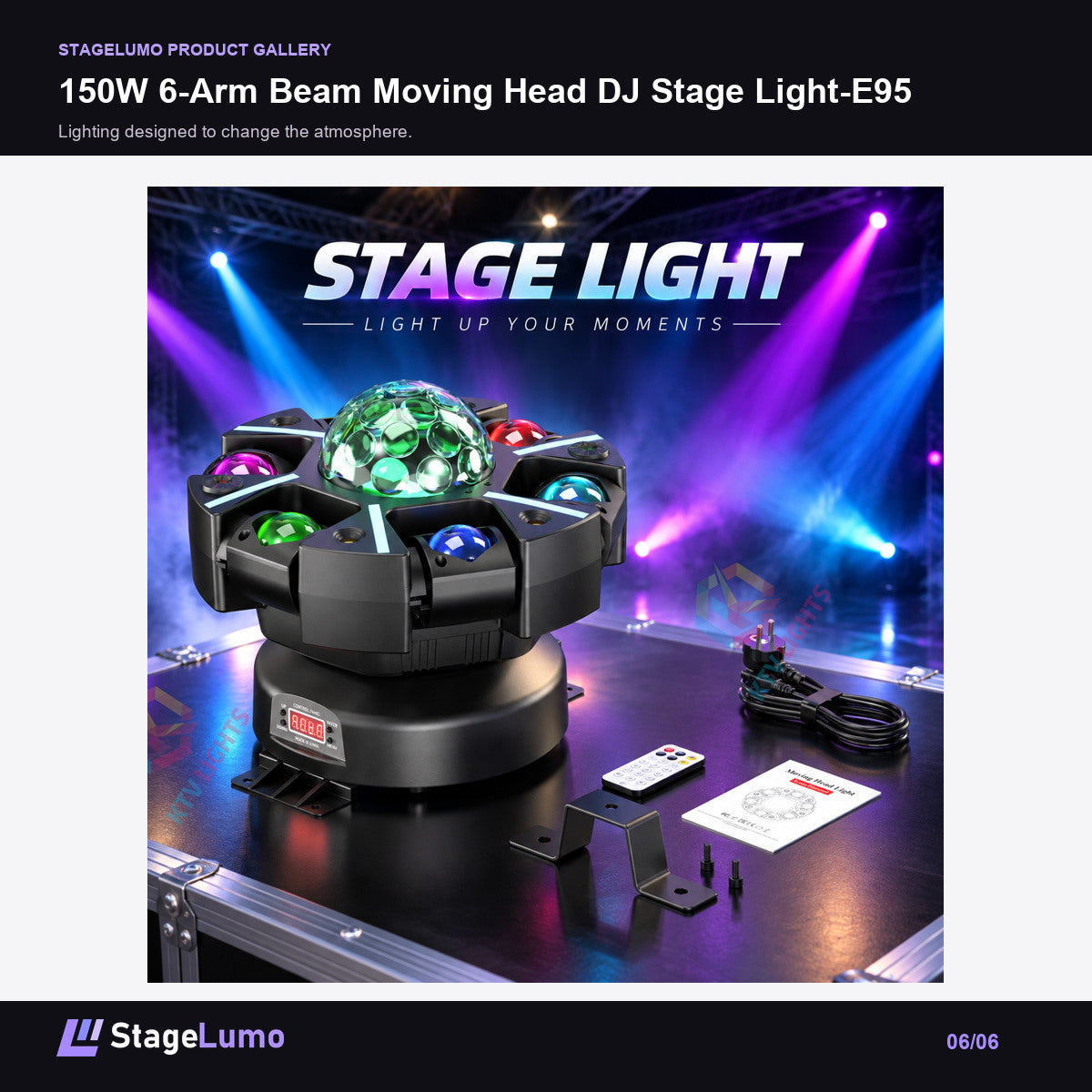 150W 6-Arm Beam Moving Head DJ Stage Light-E95 - StageLumo image 6