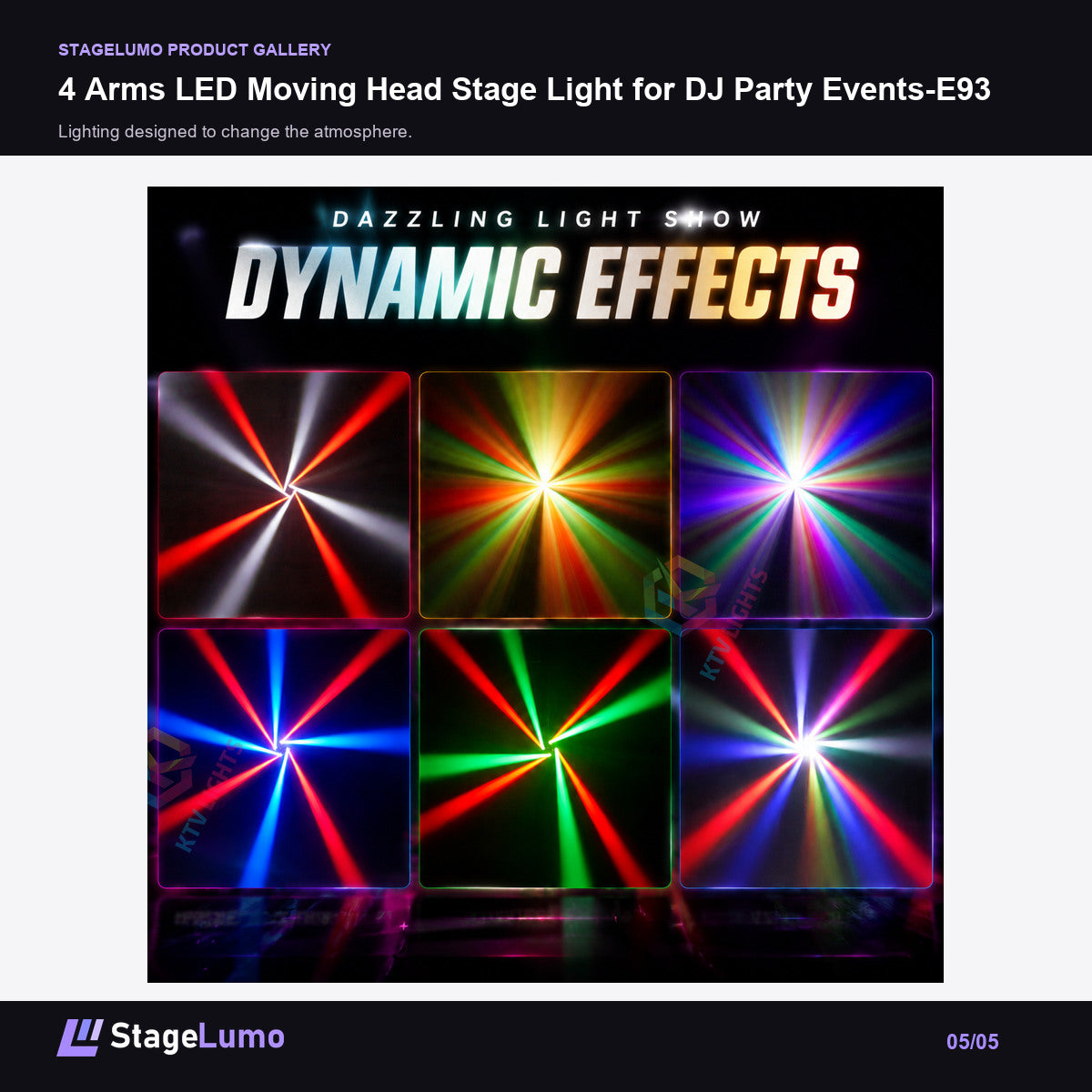 4 Arms LED Moving Head Stage Light for DJ Party Events-E93 - StageLumo image 5