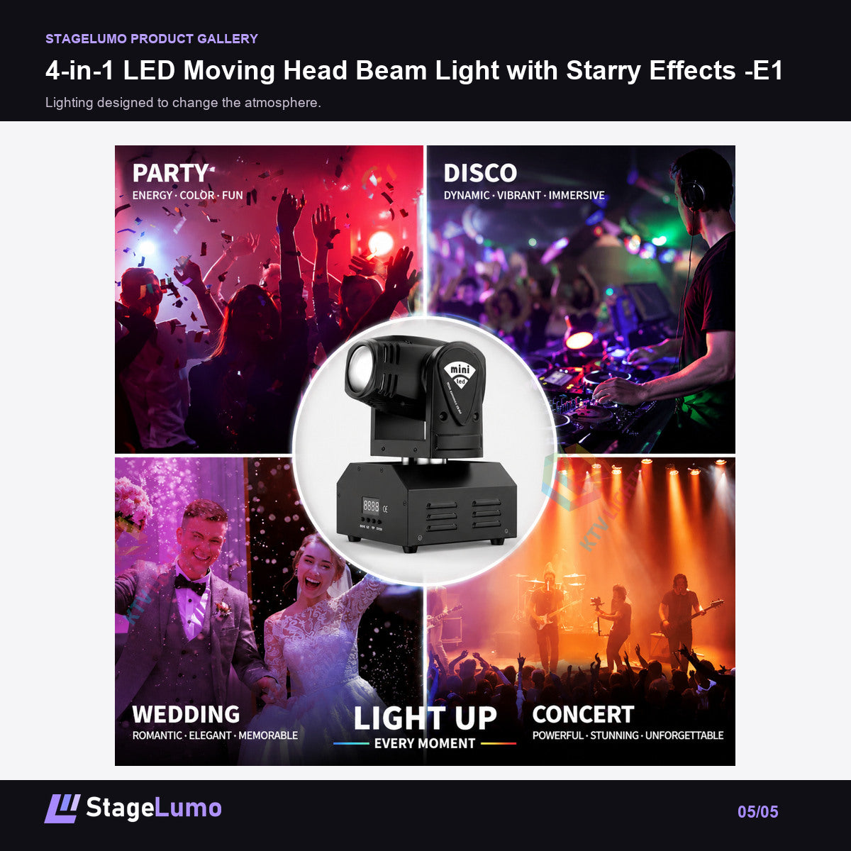 4-in-1 LED Moving Head Beam Light with Starry Effects -E1 - StageLumo image 5
