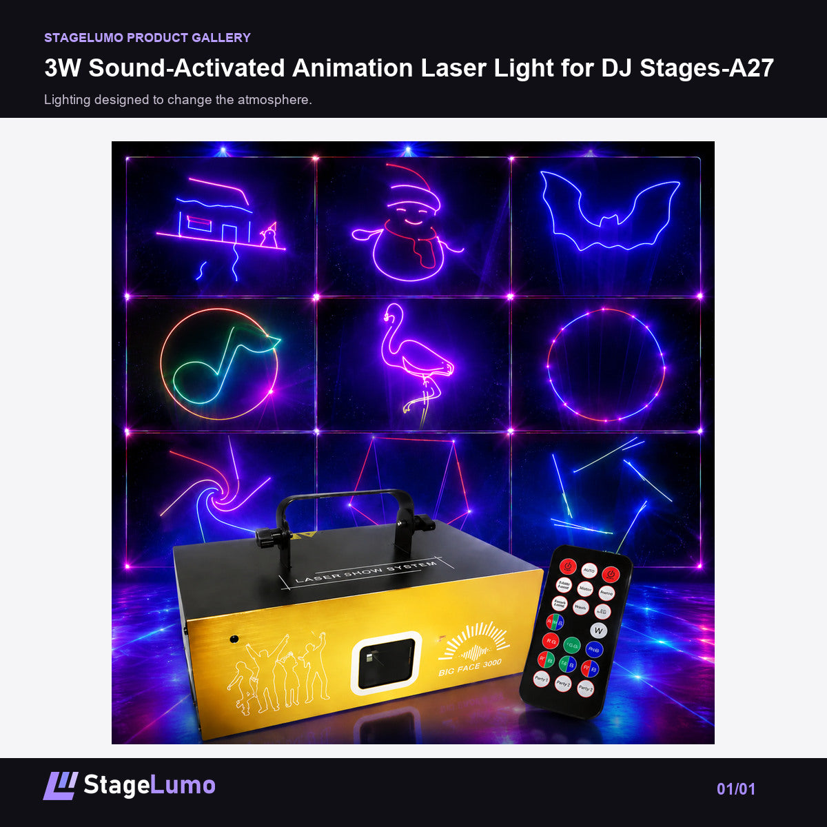 3W Sound-Activated Animation Laser Light for DJ Stages-A27 - StageLumo image 1
