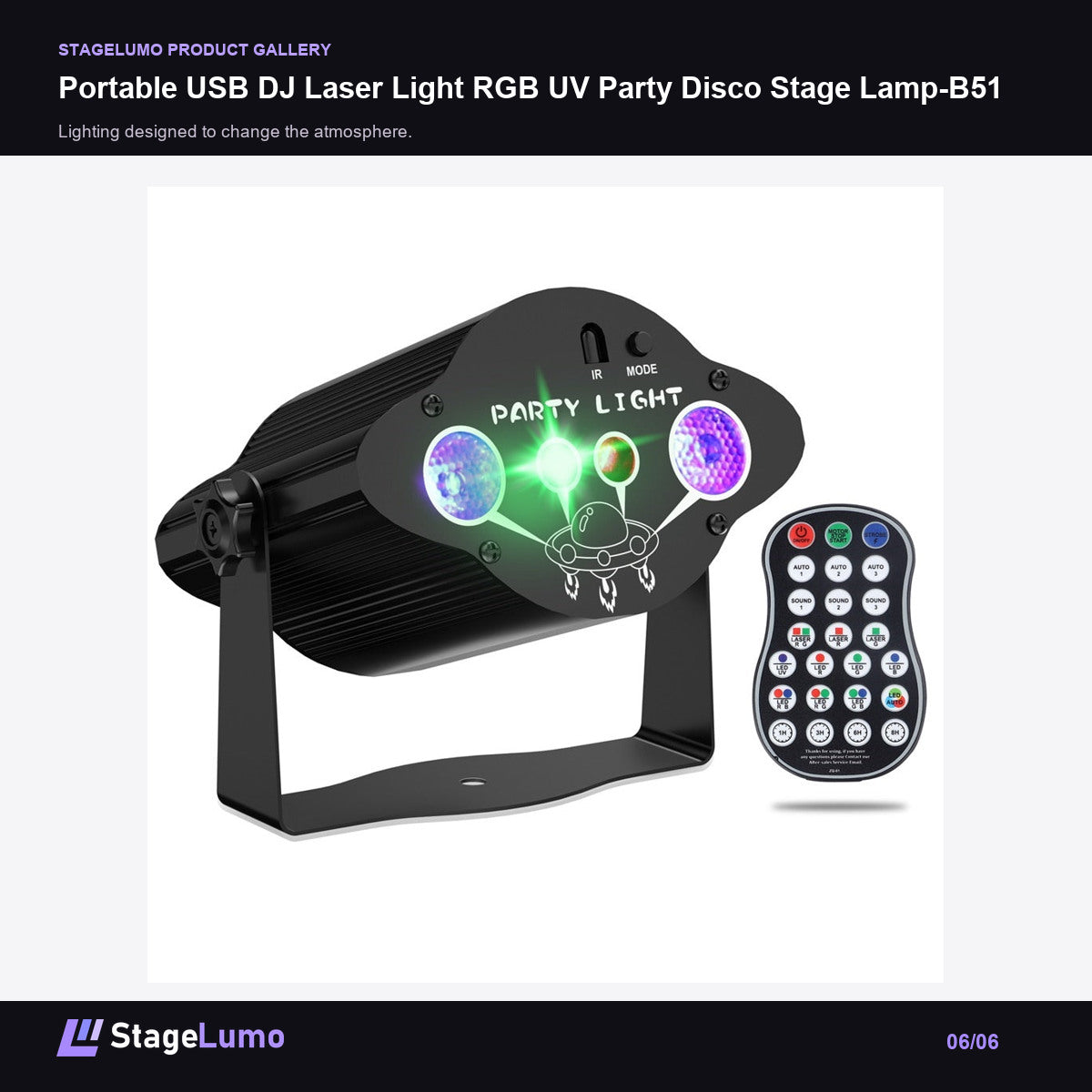 Portable USB DJ Laser Light RGB UV Party Disco Stage Lamp-B51 - StageLumo image 6