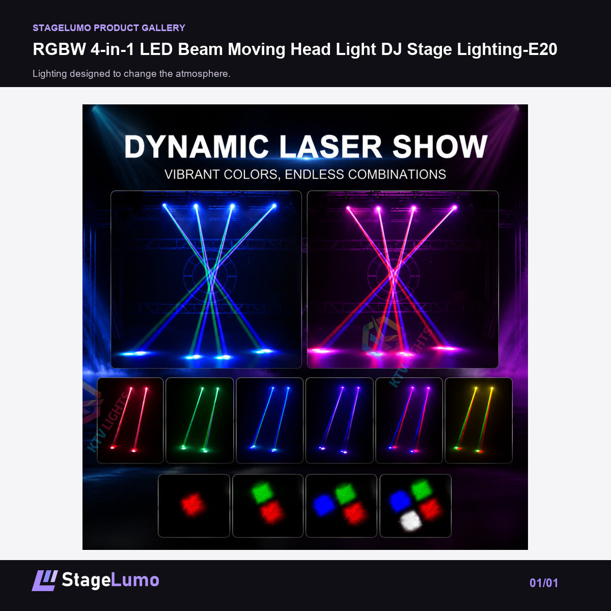 RGBW 4-in-1 LED Beam Moving Head Light DJ Stage Lighting-E20 - StageLumo image 1