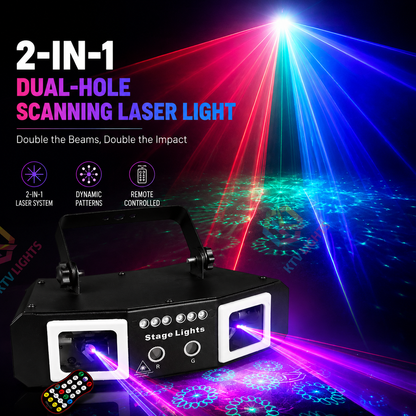 KTVLIGHTS 18W 2-in-1 Dual-Aperture RGB DMX Scanning Laser Stage Light-B30