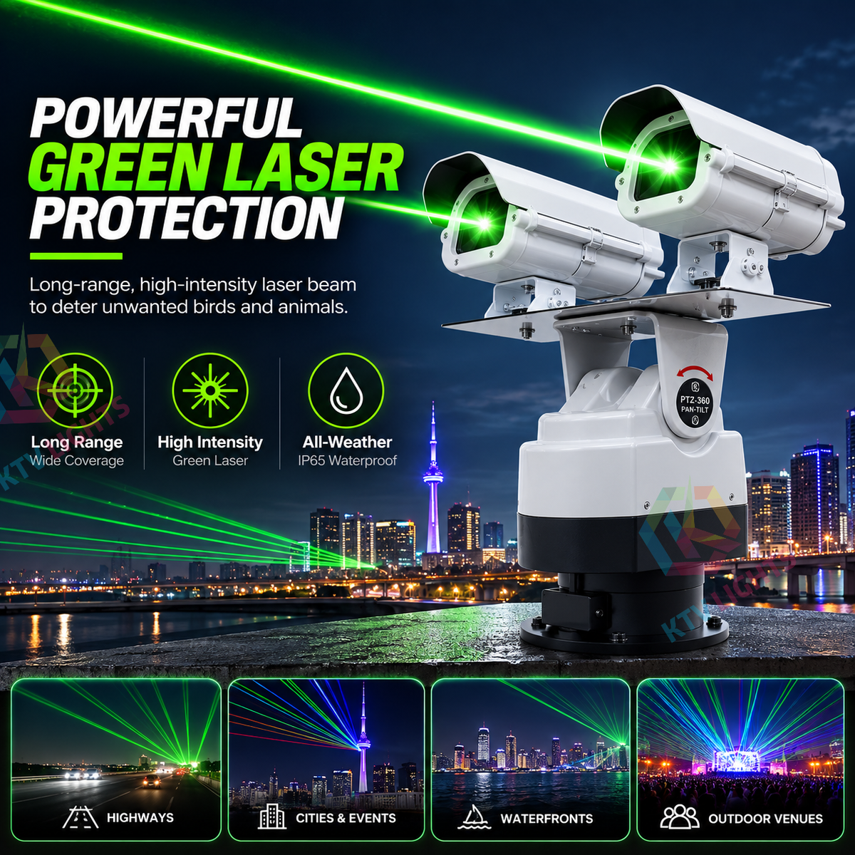 Dual-head programmable professional outdoor bird and animal deterrent laser lights - B29