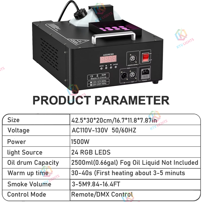 KTVLIGHTS 24-LED 3-in-1 Full-Color DMX512 Fog Machine-Y12