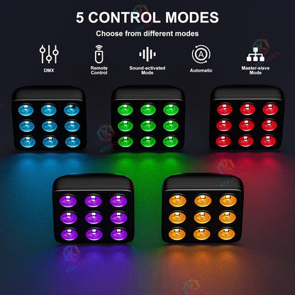 KTVLIGHTS 9-LED Remote Control Square PAR Stage Light-P28