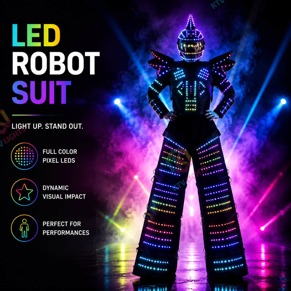 KTVLIGHTS Pixel LED Robot Costume for Rave Parties & Events-M48