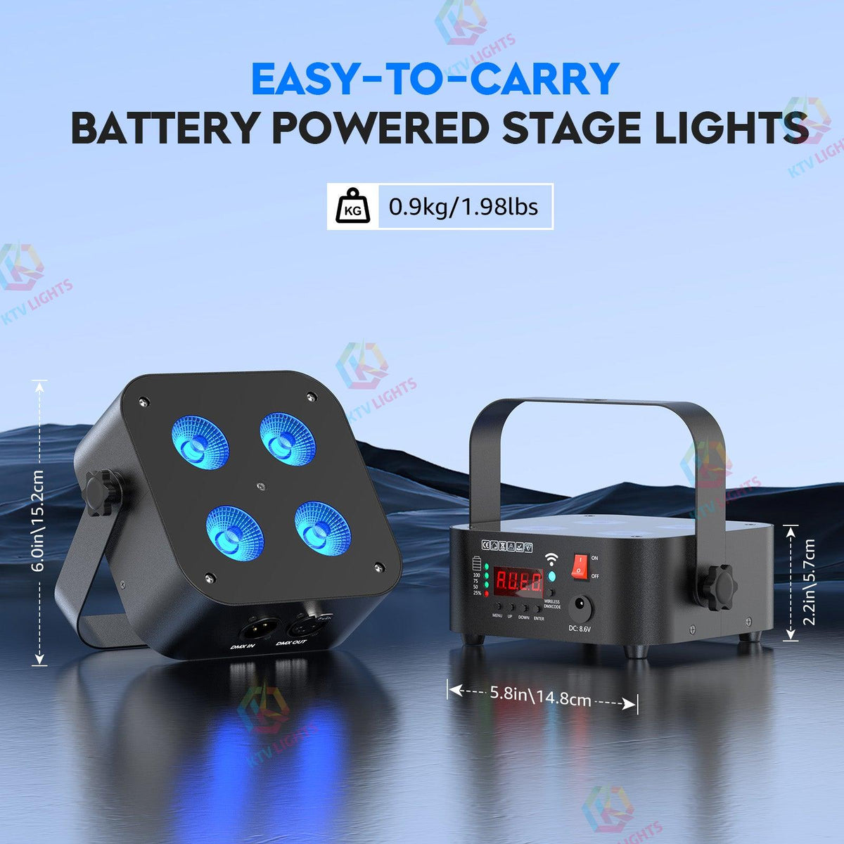 KTVLIGHTS 72W RGBWA UV APP Rechargeable LED PAR Light-P13