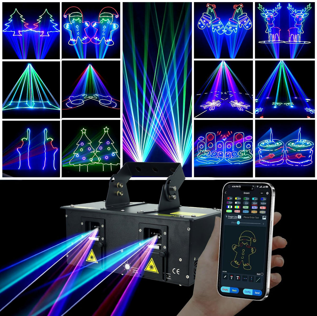 KTVLIGHTS APP Control Dual Head RGB Laser Stage Light DJ Projector-A37