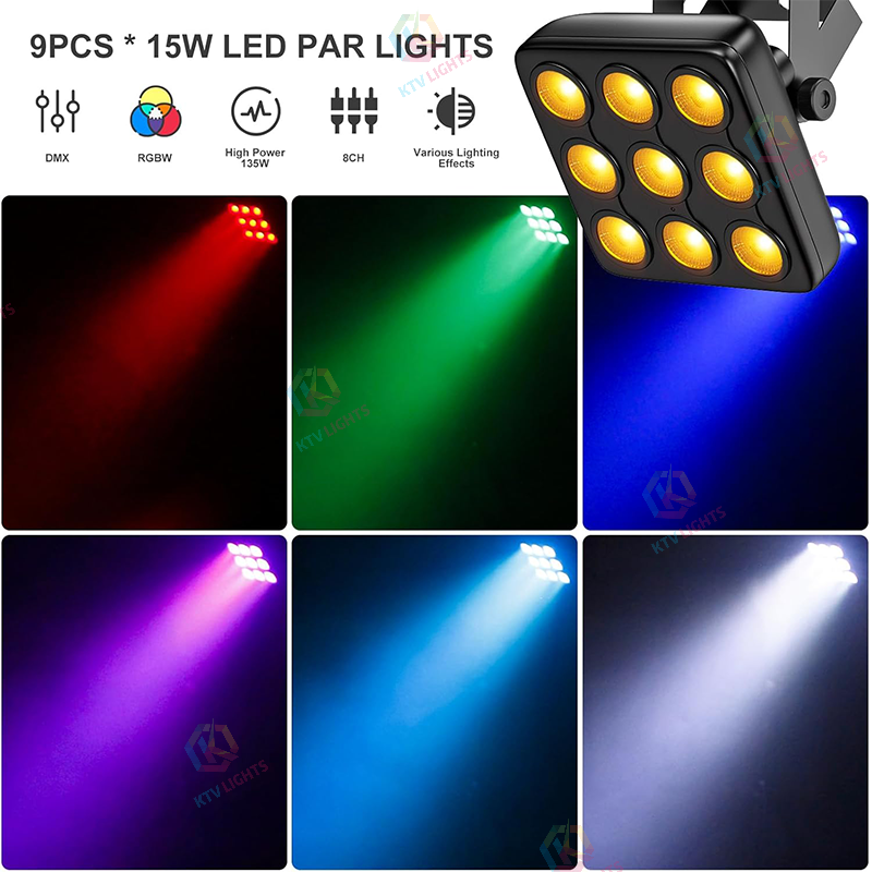 KTVLIGHTS 9-LED Remote Control Square PAR Stage Light-P28