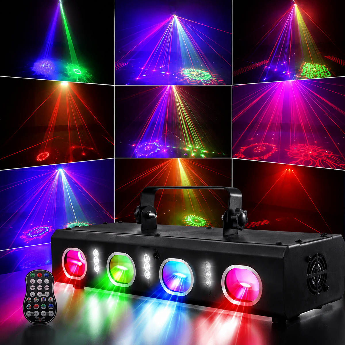 KTVLIGHTS 3-in-1 4-Aperture DJ Laser Stage Light for Nightclubs and Parties - B35