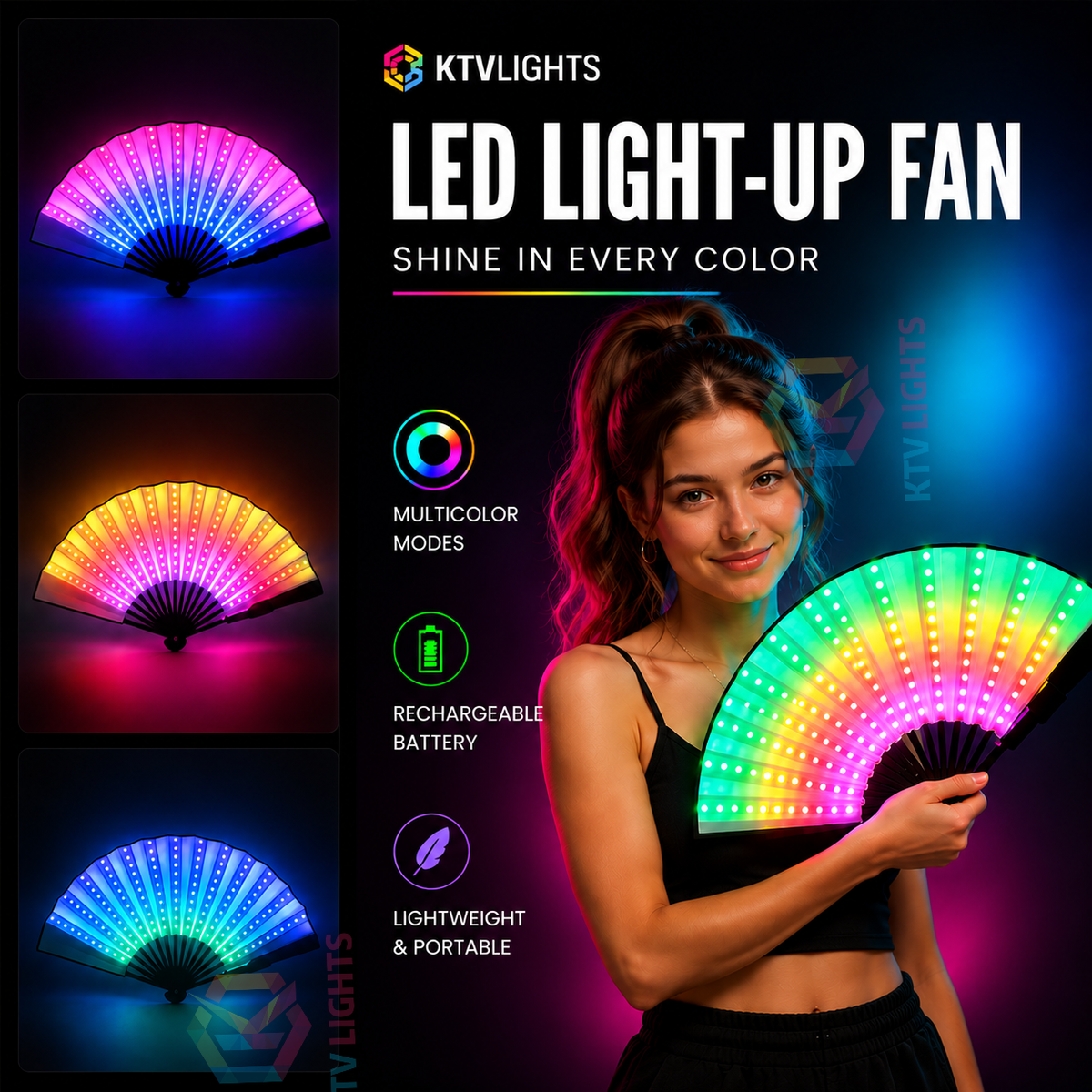 KTVLIGHTS Full Color LED Fan for Rave Parties & Festivals - M15