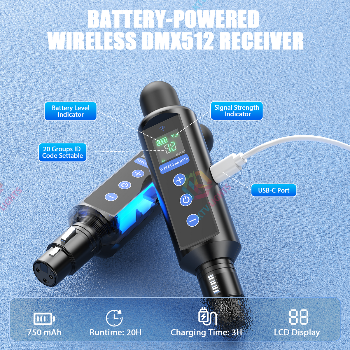 KTVLIGHTS Wireless DMX512 Transmitter Receiver Stage Lighting Kit-D10
