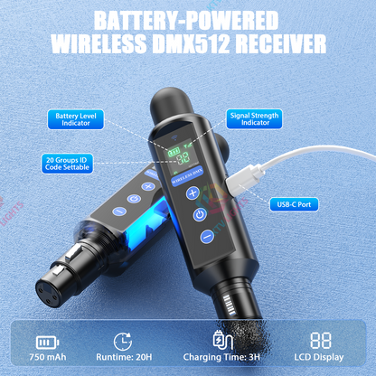 KTVLIGHTS Wireless DMX512 Transmitter Receiver Stage Lighting Kit-D10