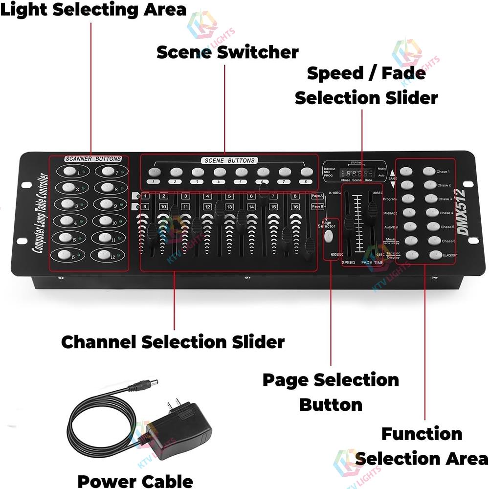 KTVLIGHTS 192-Channel DMX512 Stage Lighting Controller-D2