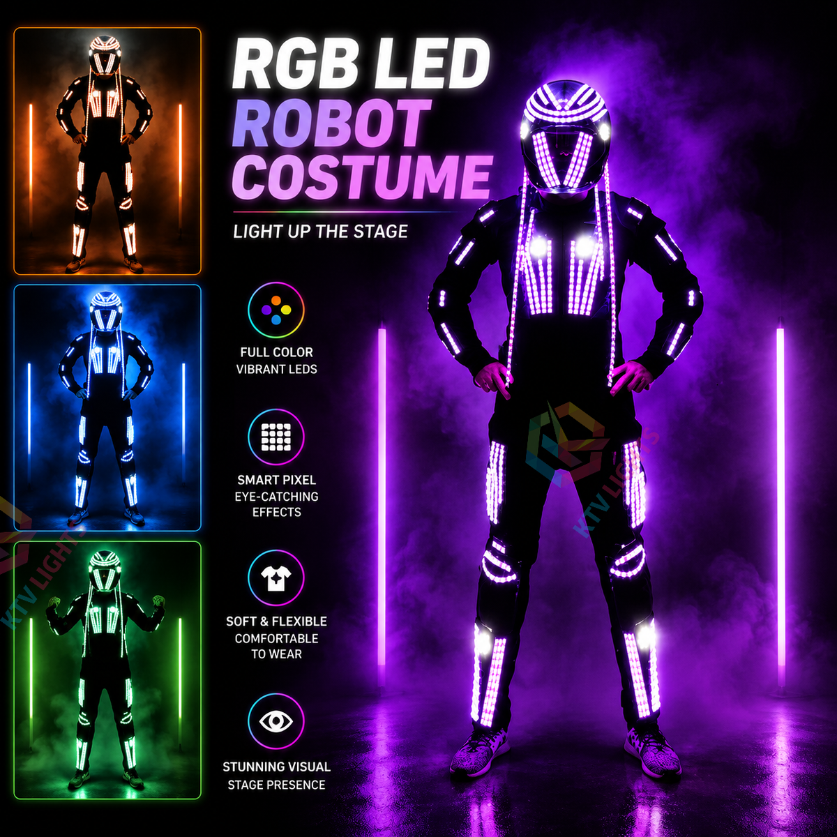 KTVLIGHTS RGB LED Robot Costume for Stage Performances and Parties-M25