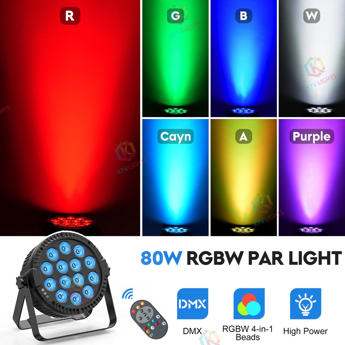 KTVLIGHTS 80W RGBW 4-in-1 LED PAR Stage Light-P2