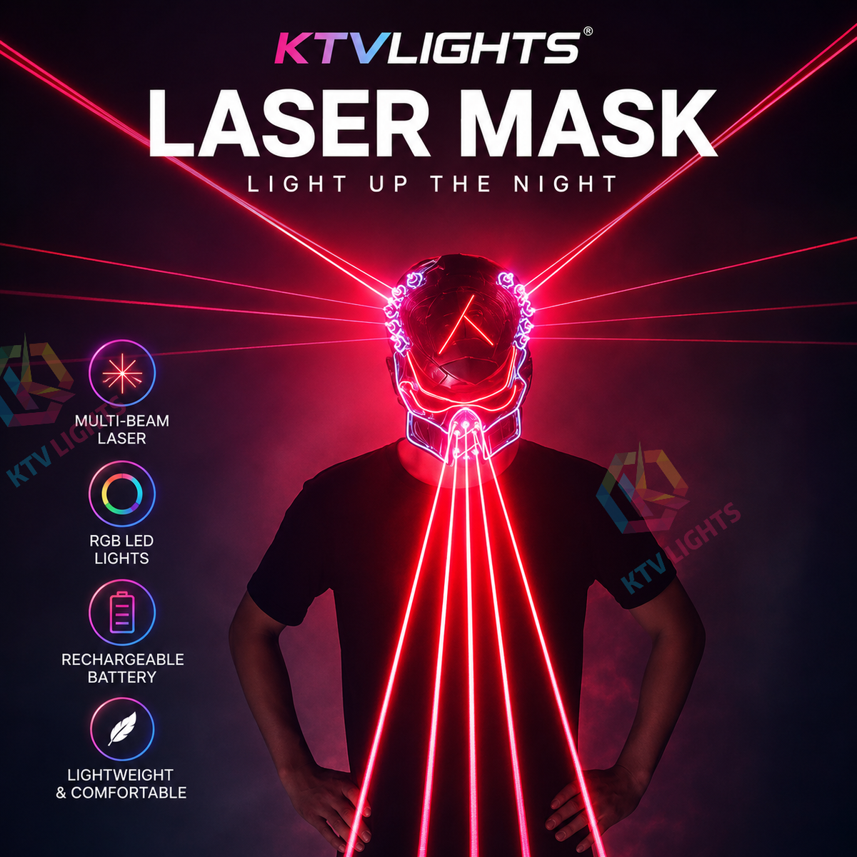 KTVLIGHTS Red Laser Mask for Rave Parties & Festival Events-M28
