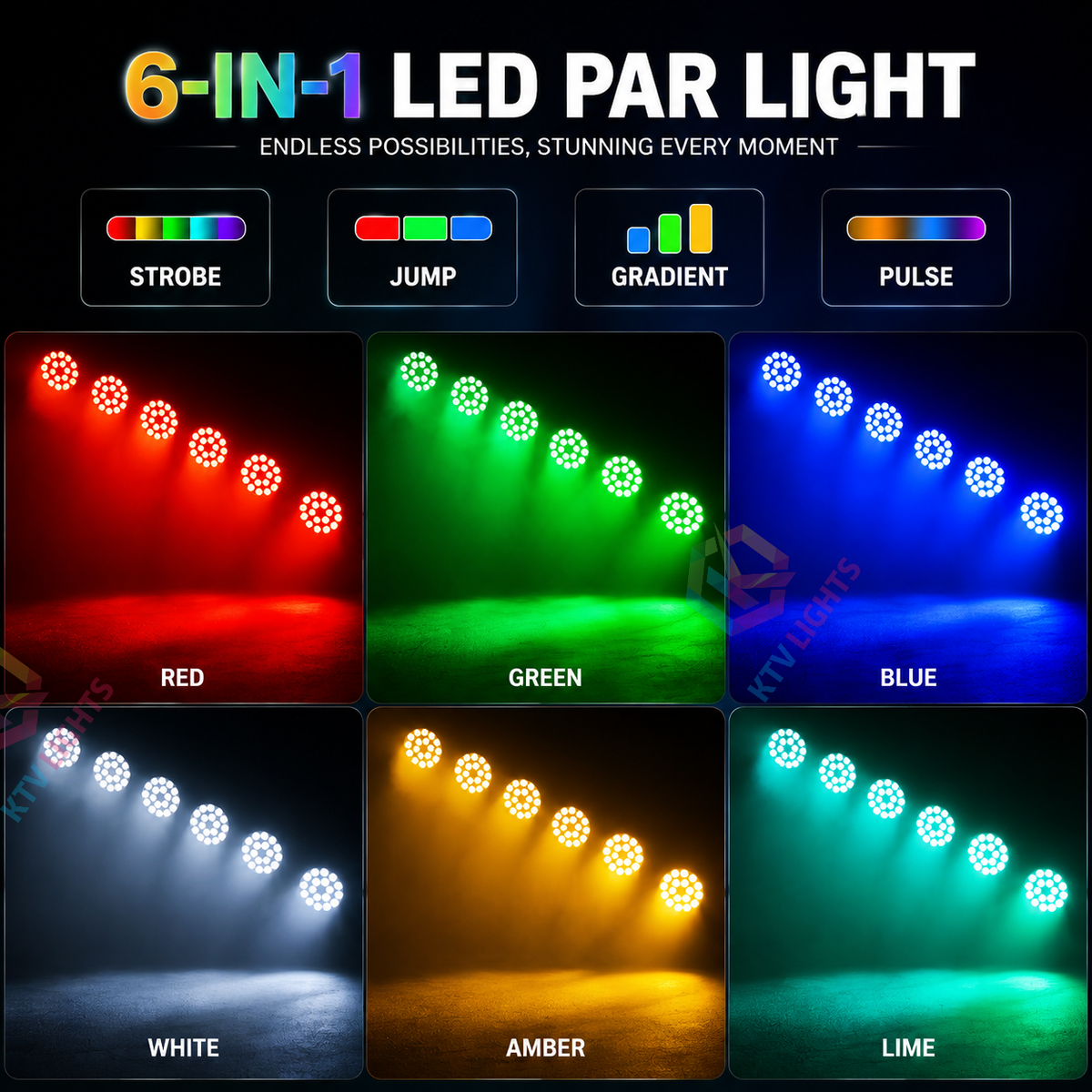 KTVLIGHTS 18x10W RGB 6-in-1 LED Stage PAR Light-P38