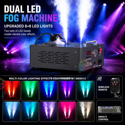 KTVLIGHTS 2000W Dual-Tube Adjustable LED RGB Smoke Machine-Y11