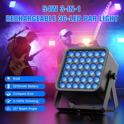 KTVLIGHTS 36-LED Wireless Rechargeable RGB 3-in-1 PAR Light-P47