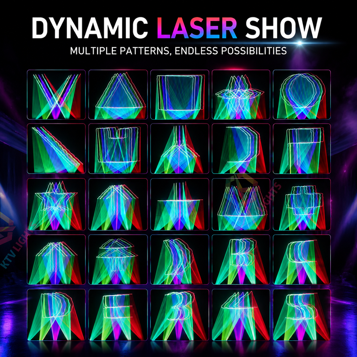 KTVLIGHTS 5-Aperture RGB Laser Light for DJ Stage Parties-B2