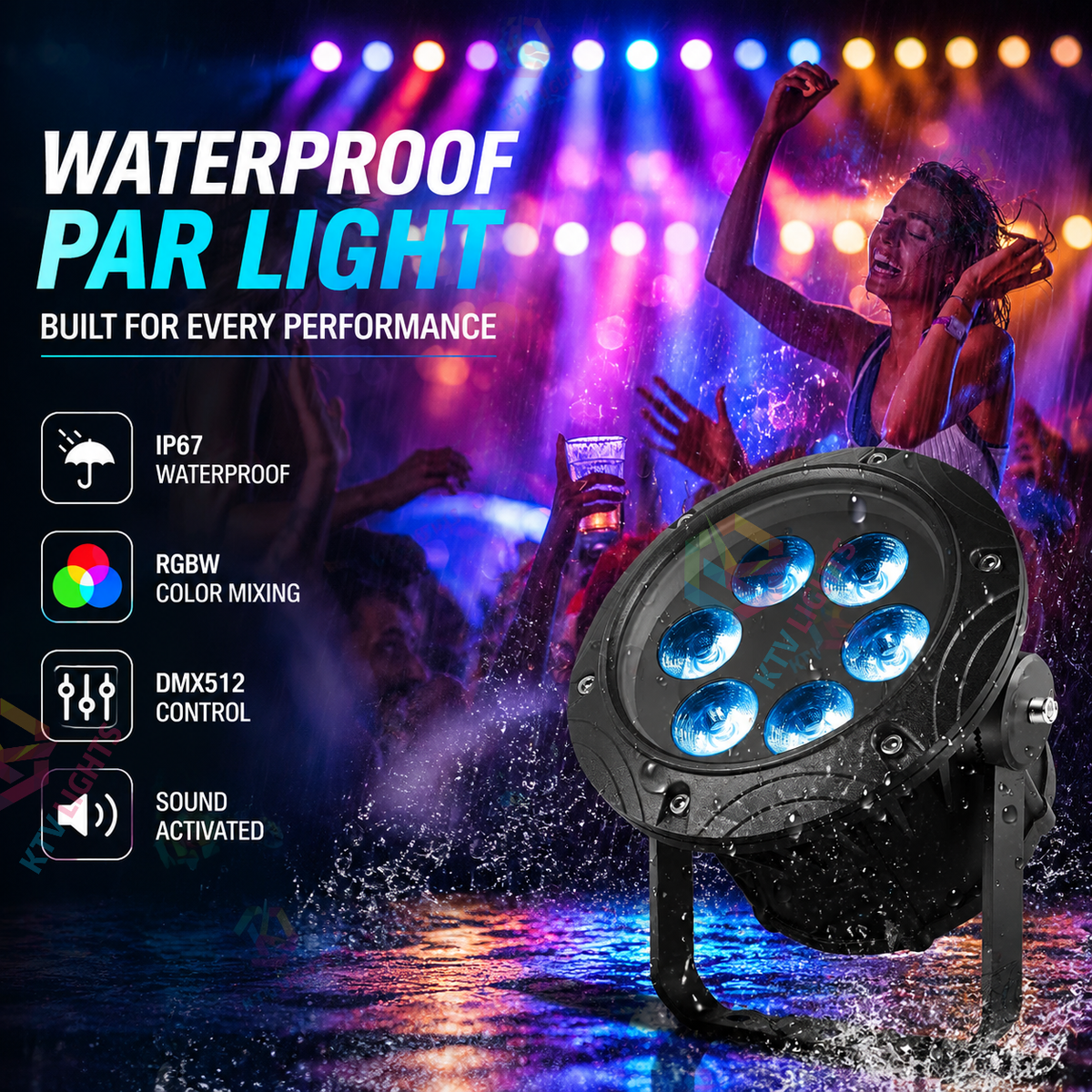 KTVLIGHTS 6x10W RGBW 4-in-1 Waterproof LED PAR Light-P17
