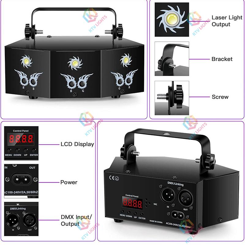KTVLIGHTS 9 Lens Laser Light DMX DJ Stage Party Projector-B47