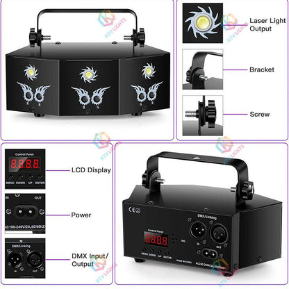 KTVLIGHTS 9 Lens Laser Light DMX DJ Stage Party Projector-B47