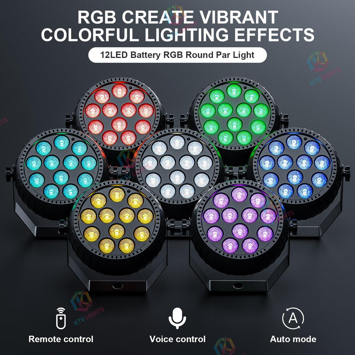 KTVLIGHTS Mini 12-LED RGB Rechargeable PAR Light-P7