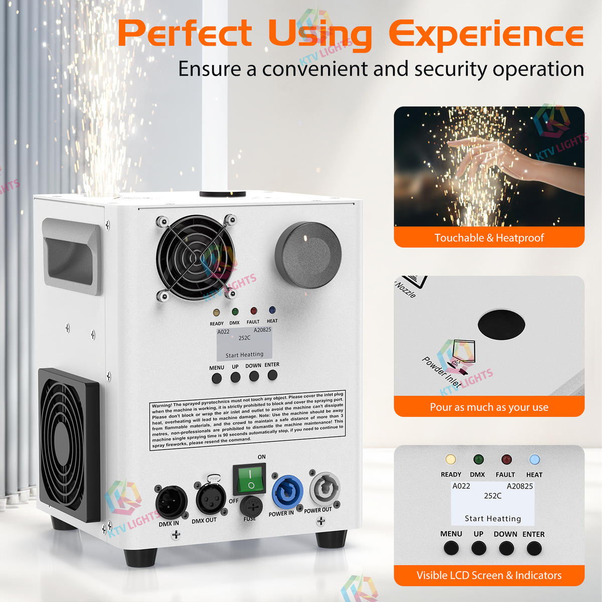 KTVLIGHTS 800W DMX512 Cold Spark Machine with Remote-H6