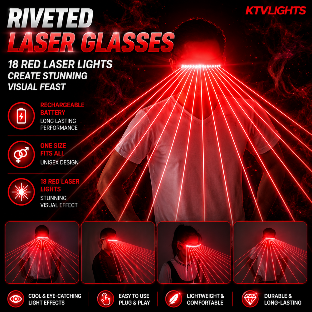 KTVLIGHTS Red Laser Glasses with Rivet Style for Parties & Festivals-M32