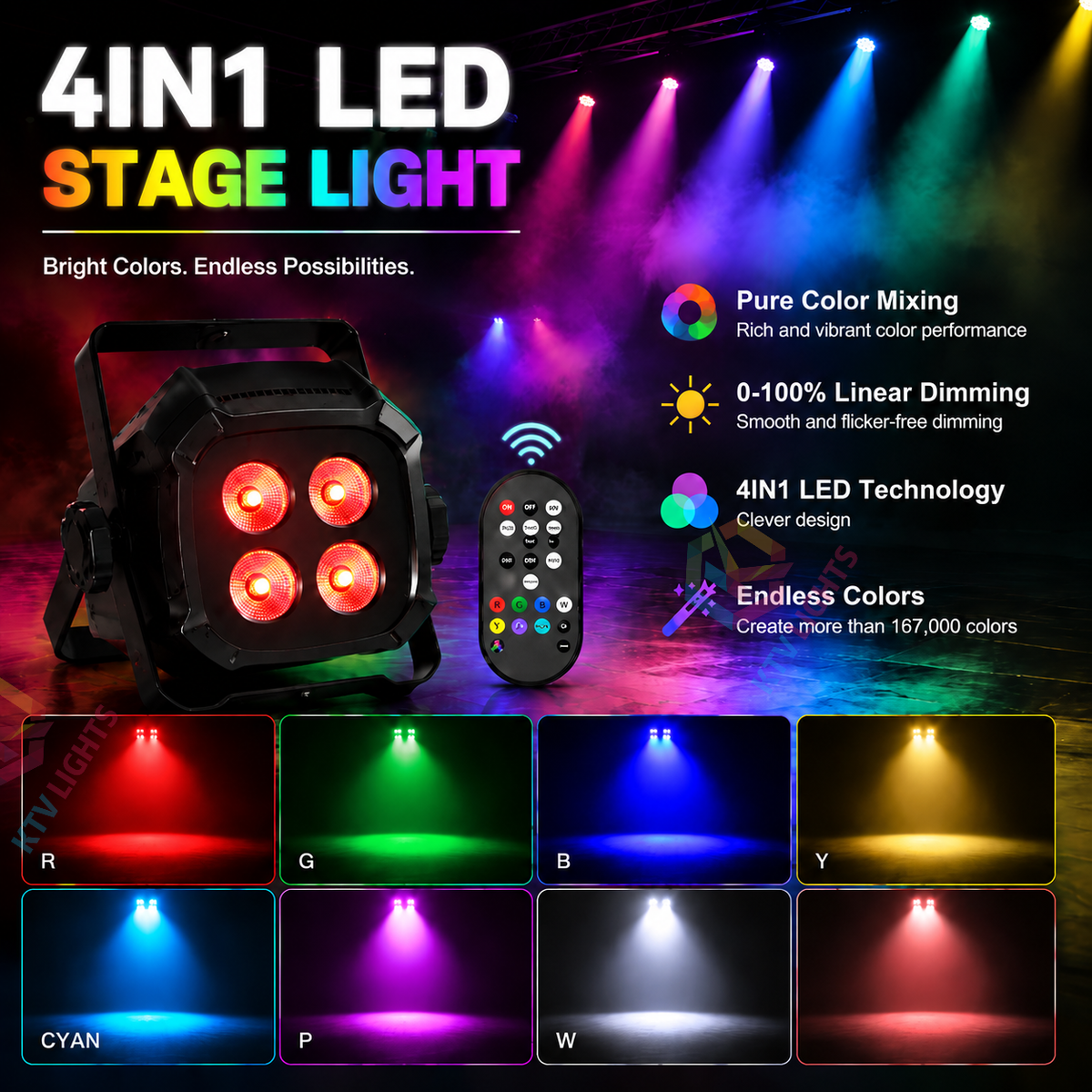 KTVLIGHTS 4x8W RGBW 4-in-1 LED PAR Stage Light-P37