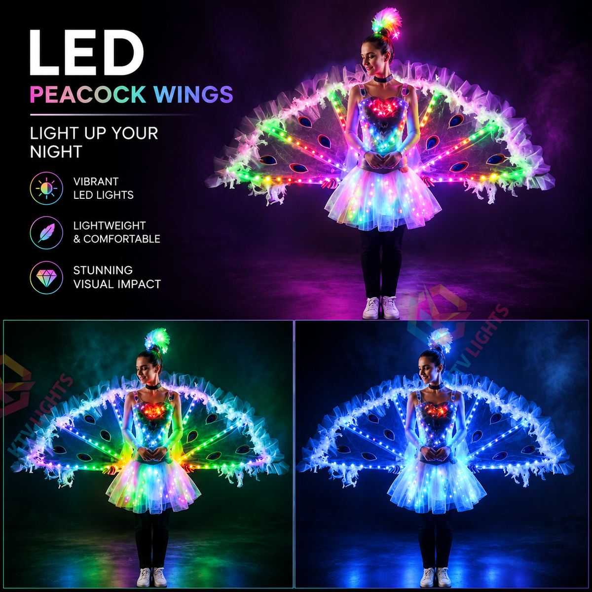 KTVLIGHTS Full Color LED Peacock Wings for Stage Performance-M24