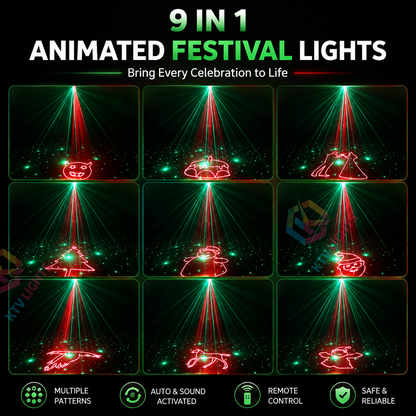 KTVLIGHTS 500mW/1W 9-in-1 Holiday Animation Laser Stage Light-A15